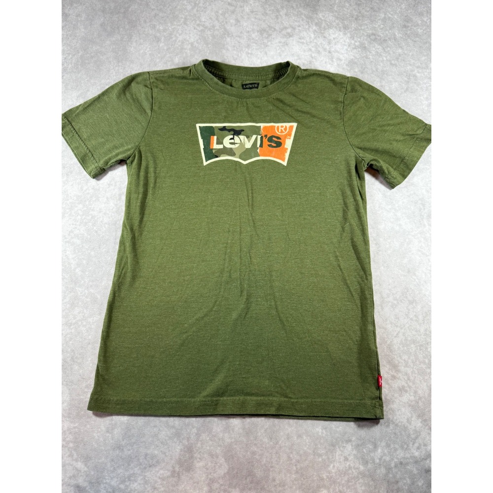 Levis Boys‎ Graphic T-Shirt Olive Green Camo Batwing Logo Size L 14/16 Tee